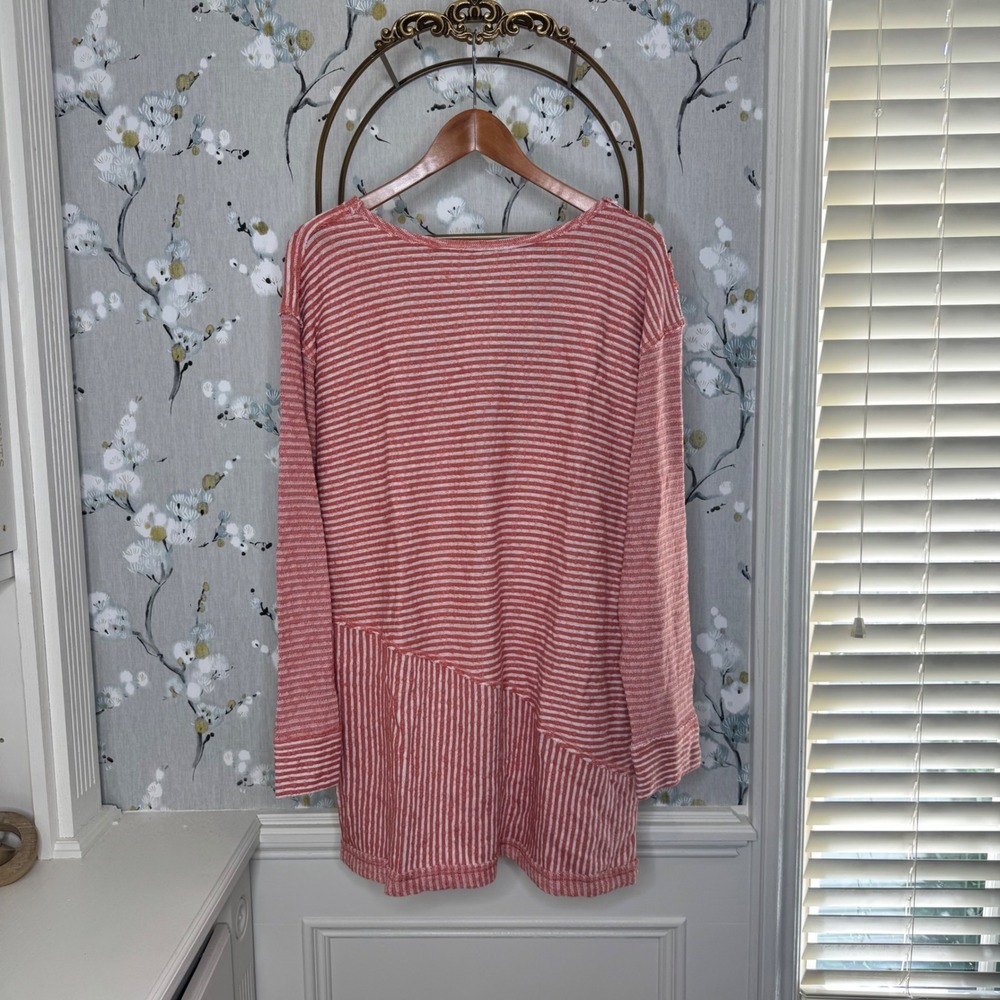 Intimately Free People Striped V-Back Tunic Top Coral White M OB461170